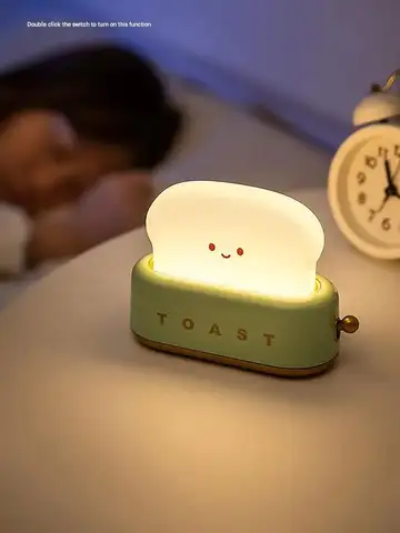 ins style toast maker night light creative bedroom bedside belt with timed light off charging LED desk lamp birthday gift