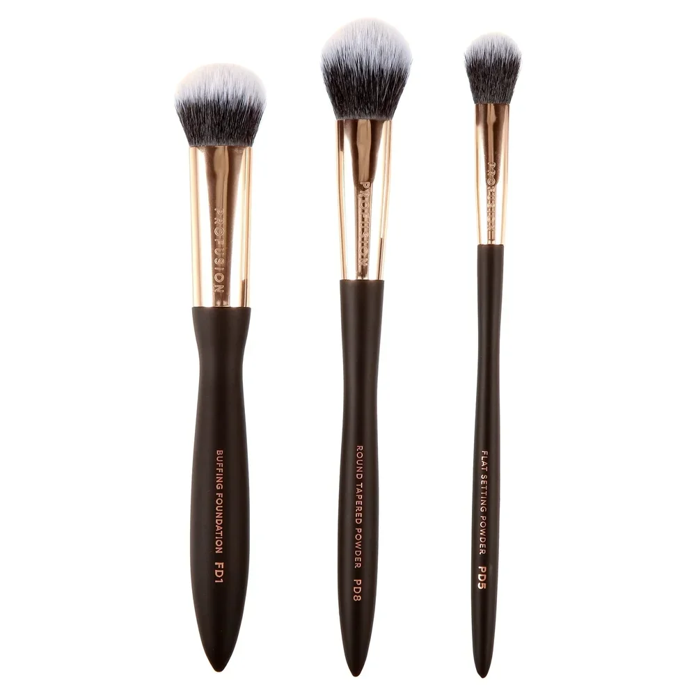 3Pc フェイスブラシセット ソフトタッチ ウェーブハンドル 軽量 精密バフファンデーション ラウンドパウダー フラットセッティングパウダー ビーガン