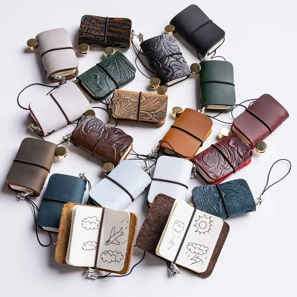 Cow Leather Mini Notebook 32 Sheet 64 Page Multi-Purpose Use Portable Notebook Handbook Key Chain Notebook Schedule Planning