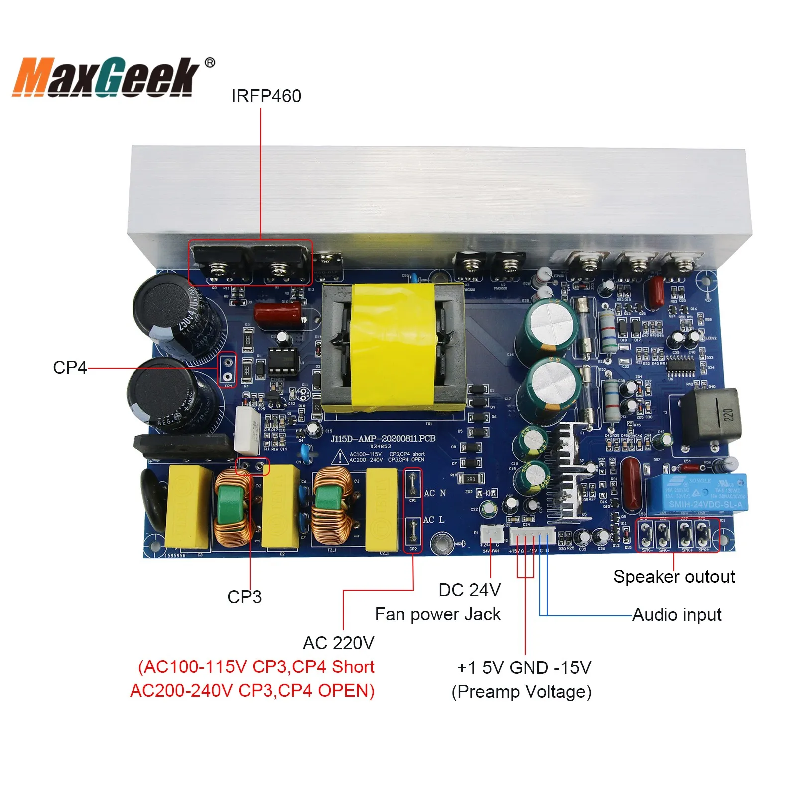 Imagem -04 - Placa Amplificadora de Potência Maxgeek Peak 1000w Classe d Placa Amplificadora de Potência Mono com Fonte de Alimentação de Comutação