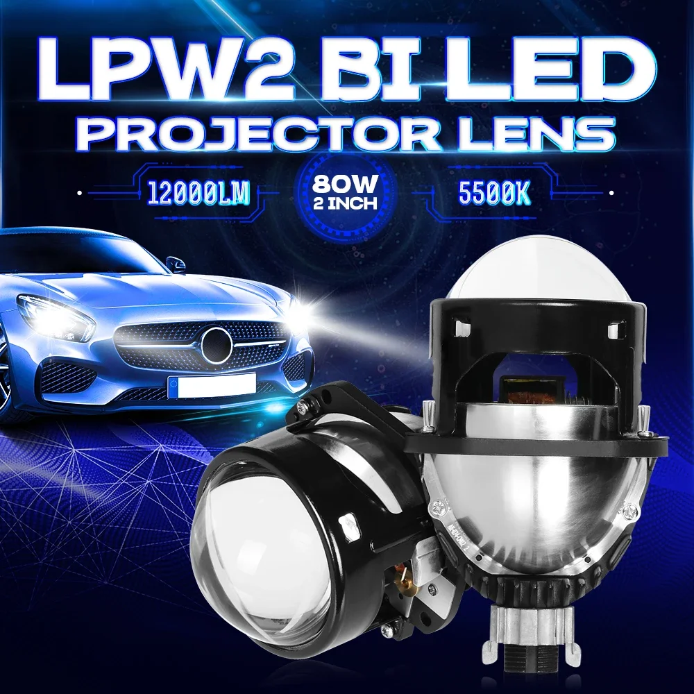 Lpw2 80W Auto Headlamp Mini Bi-Led Projector with 1.8Inch LED Lens Universal Car Light Accessories