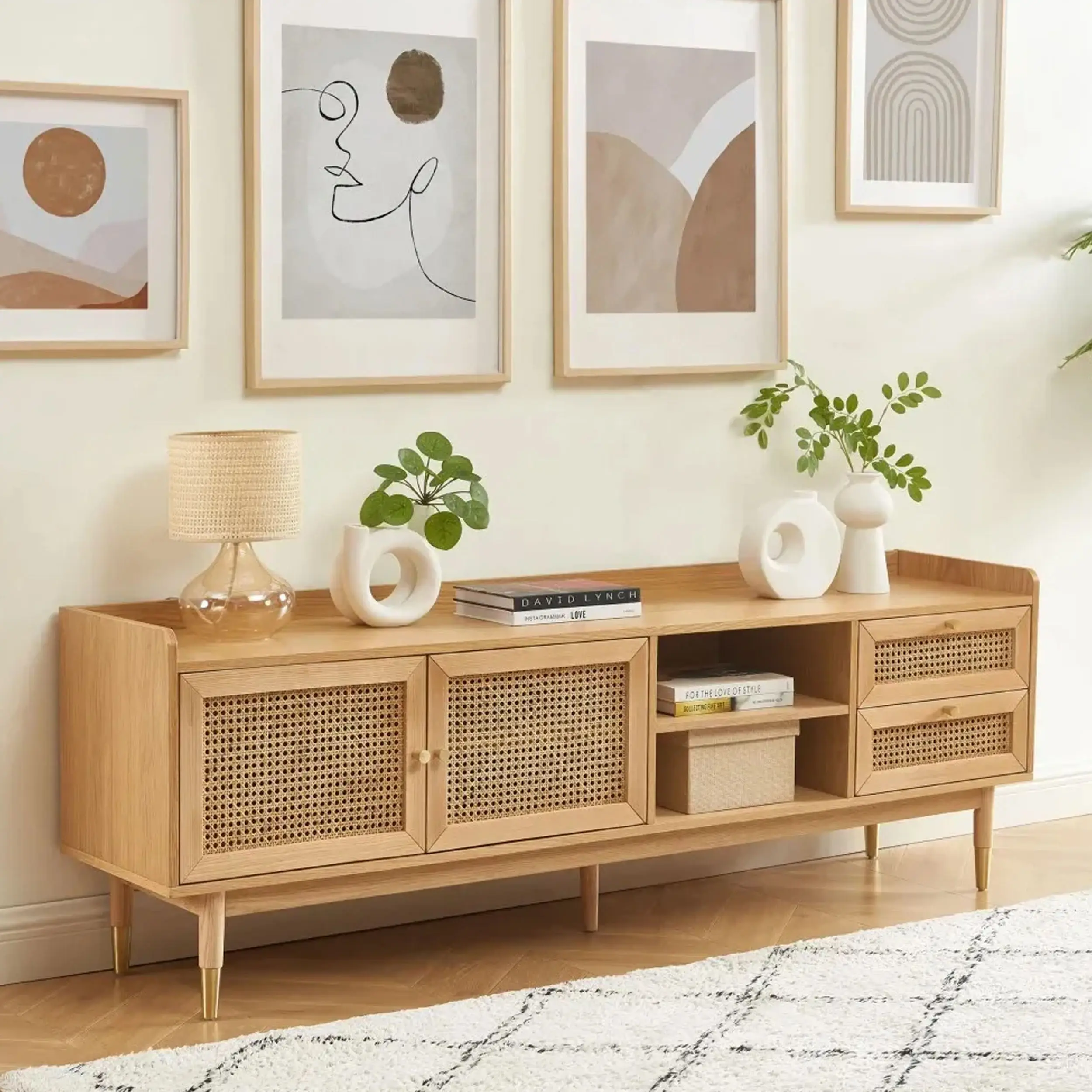 Z DU'S Modern Solid Wood TV Stand With Multiple Storage Spaces, Meeting All Categorization Needs. Eco-friendly Materials Used.Z