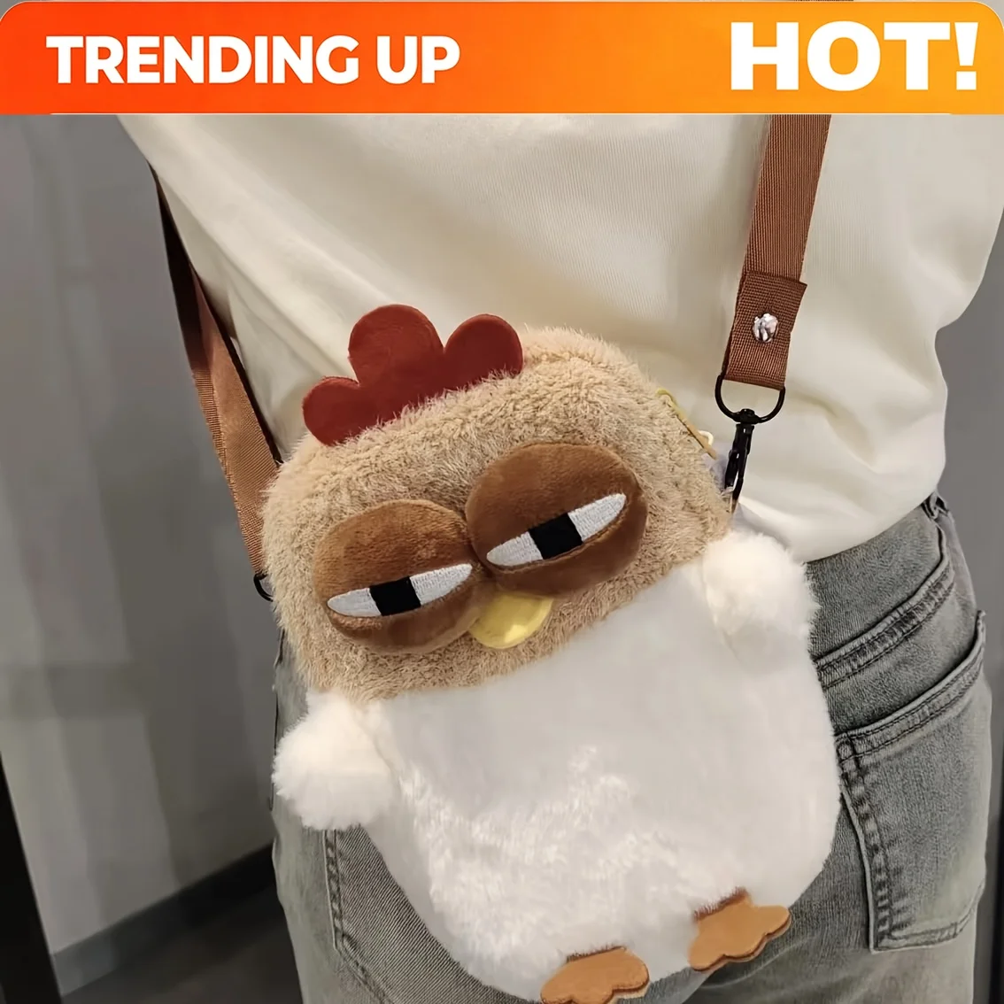 [Gugu Chicken Stuffed Bag] Adorable Gugu Chicken Stuffed Bag - Cartoon Purse - Charming Toy Crossbody Bag - Satchel Bag