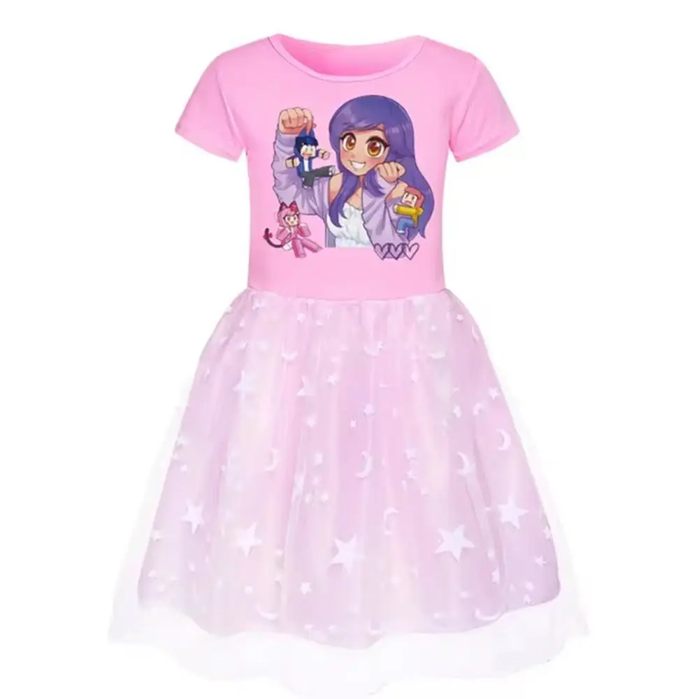 Anime Aphmau Dress Kids Cute Short Sleeve Clothes for Baby Girls Kawaii Casual Dresses&small Bag Children Summer Holiday Outfits