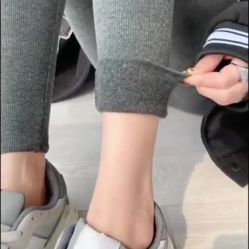 Women's Brushed Ribbed Thermal Leggings High Waist Slim Fit Stretch Pants for Versatile Wear Soft Fleece Lined Comfort