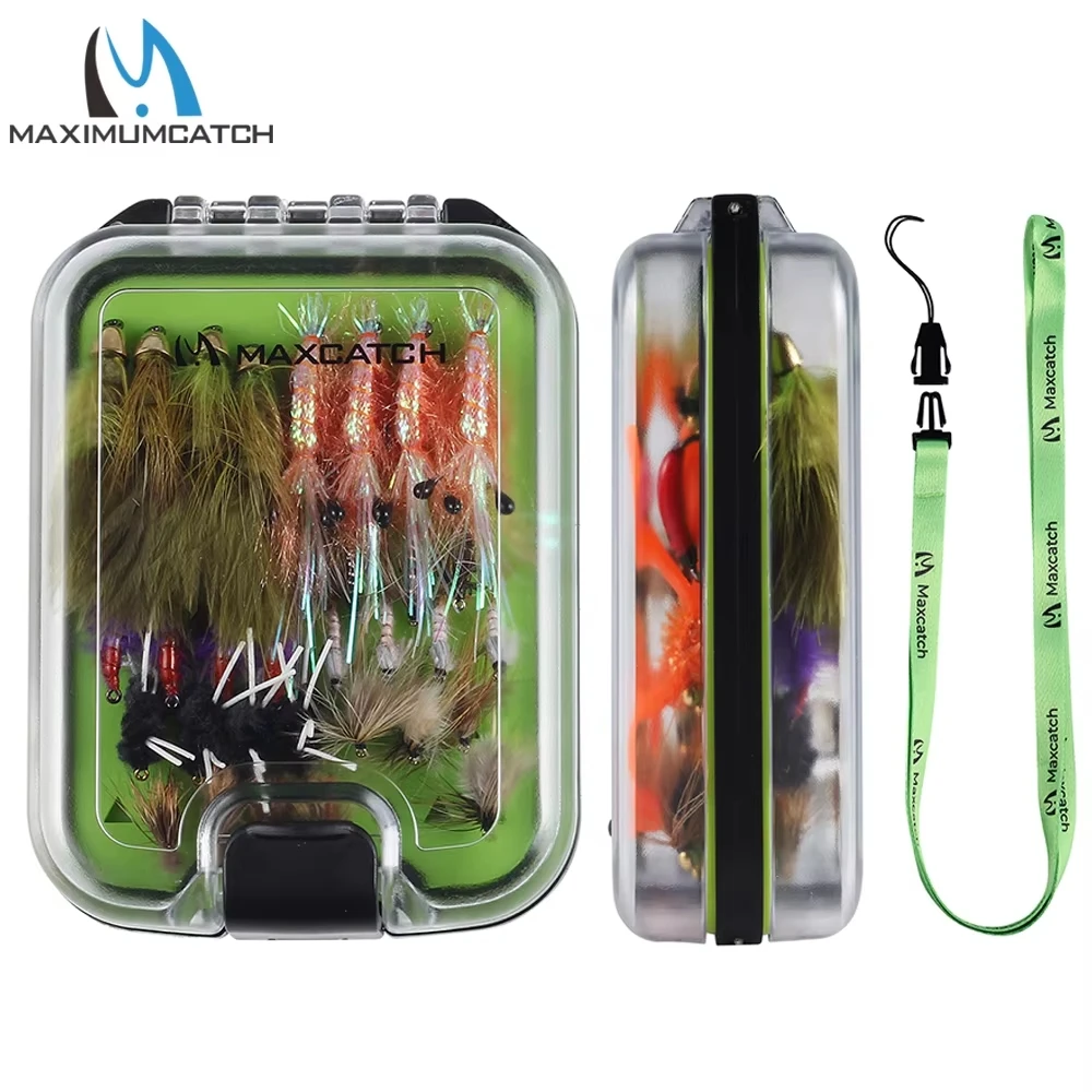 Maxcatch 72pcs Fly Fishing Flies Set Dry Nymph Caddis Midge Worm Flies #4-14 Hooks Waterproof Fly Box Silicone Insert Kit