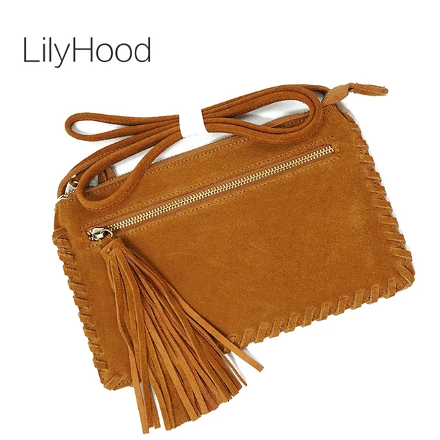 LilyHood 2022 oryginalna skórzana torebka z klapką Fringe Tassel Retro Hippie Gypsy Boho Chic Tribal czeski Folk małe tanie torba na ramię