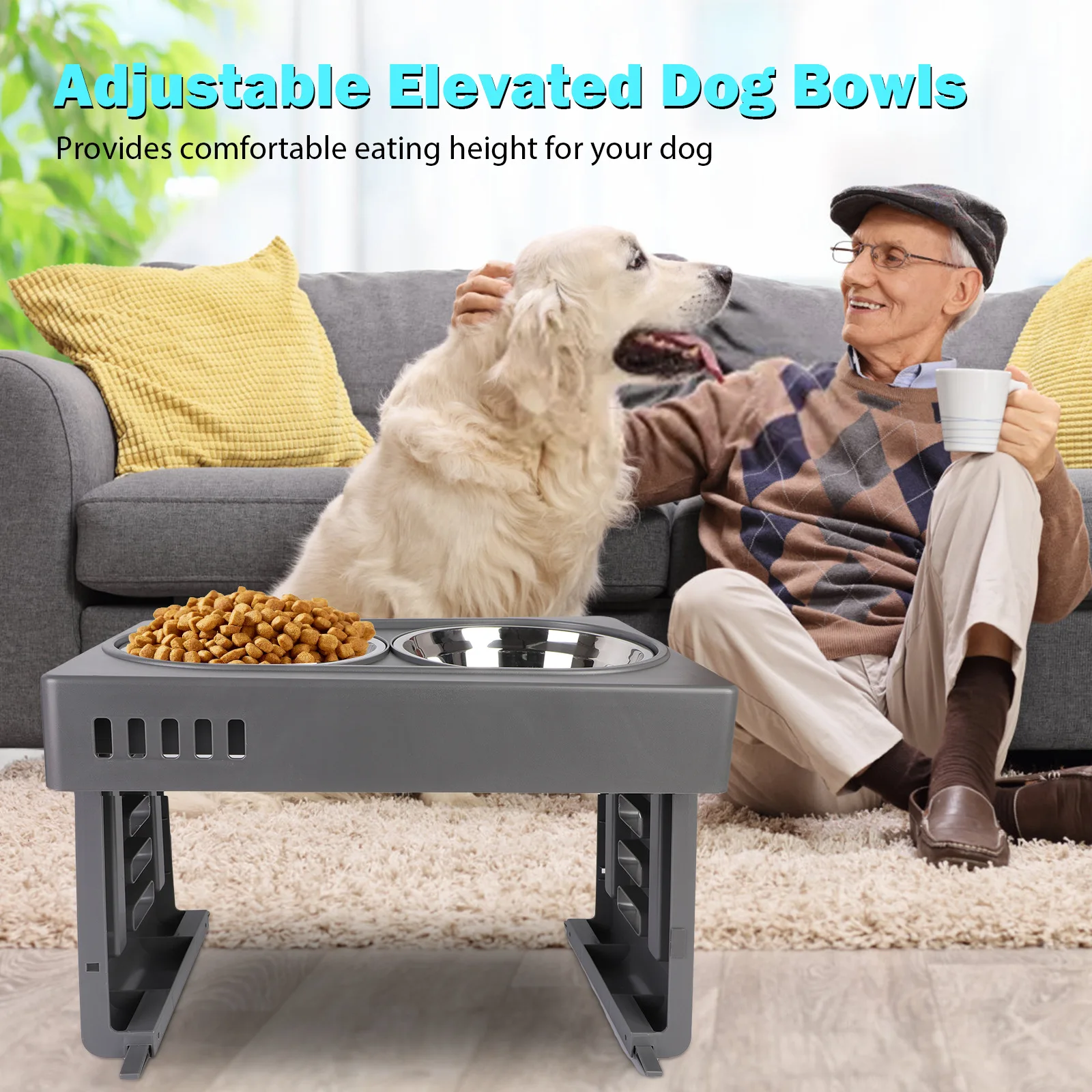 Dog Bowl Stand with Stainless Bowl Adjustable Elevated Dog Bowls for Small To Large Dogs To Protect Pet Spine Pet Dining Table