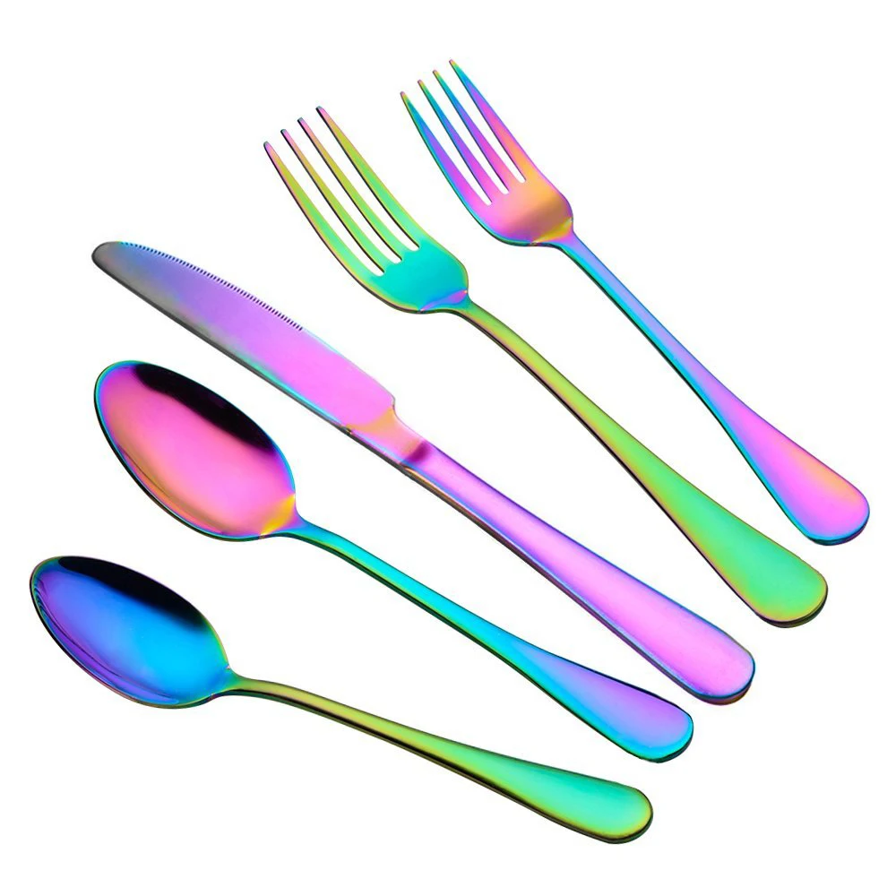 Flatware Set 5 Piece, Stainless Steel with Titanium Colorful Plated