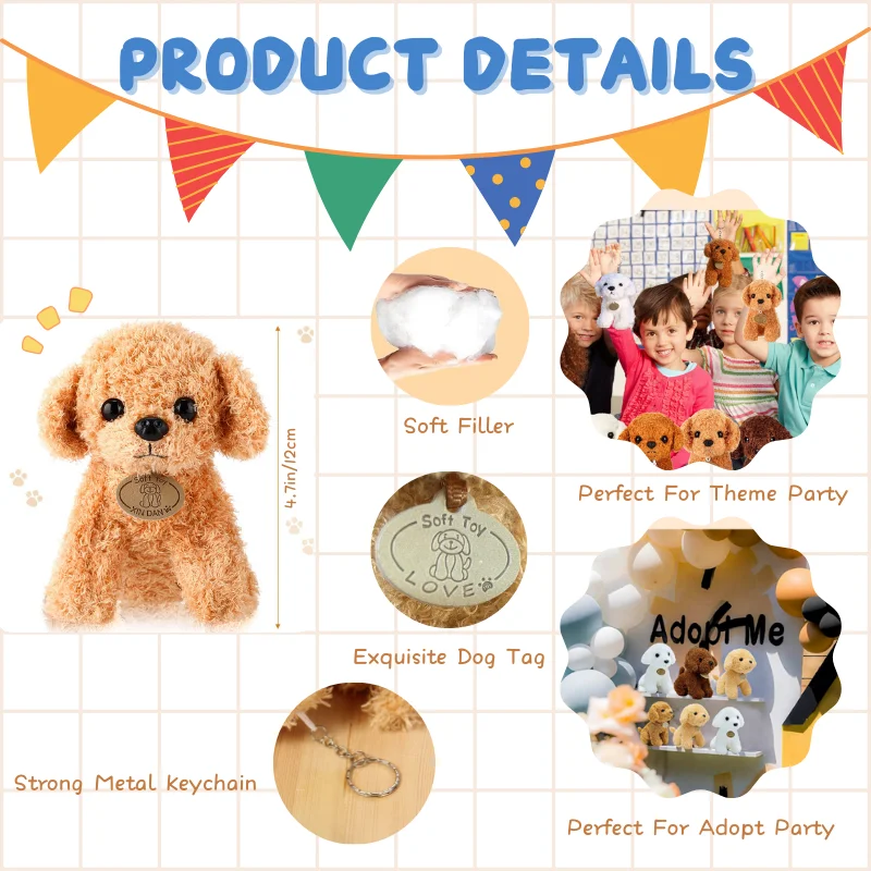 8-32Pcs Teddy Dog Bulk Stuffed Animals Adopt a Puppy Party Favors Keychain for Graduation Baby Shower Birthday Gifts 4.7in/12cm view 6