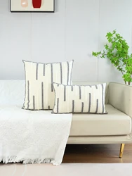 1pc, Striped Tufted Cotton Pillow Cover Simple Home Sofa Headboard Cushion Pillow Case