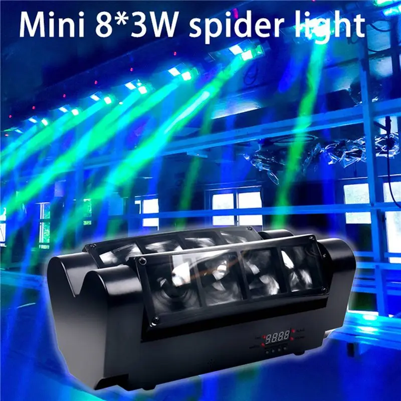 DT39 2X Mini Spider Light 8x3W RGBW LED Stage Moving Lamp DJ Disco Nightclub Dance Wedding Bar Holiday Effect EU Plug 80W