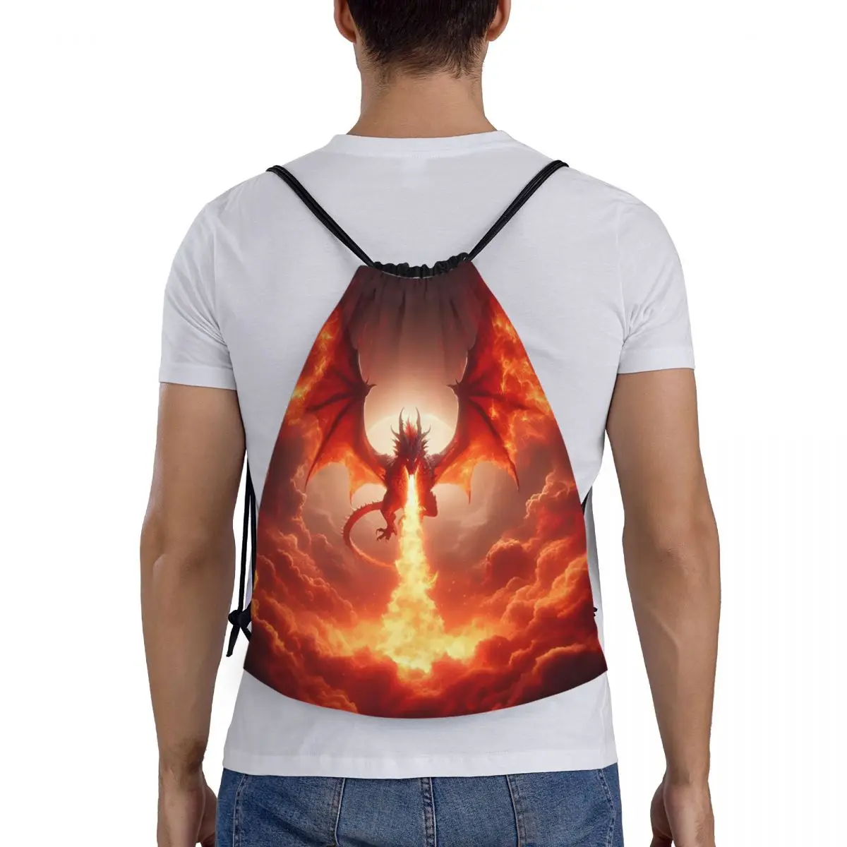 Dragon In The Fire Backpacks Fashion Drawstring Bags Shoes Bag Book Bags for Travel Students
