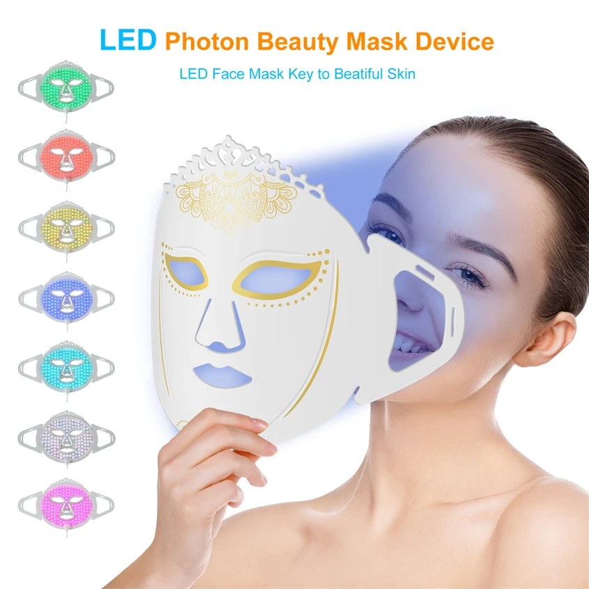 Frovab 7 Facial Mask LED Dzr LED Therapy Masks Face LED Mask Therapy Anti Bacteria Firming Face Calm Skin Head Straps Instrument