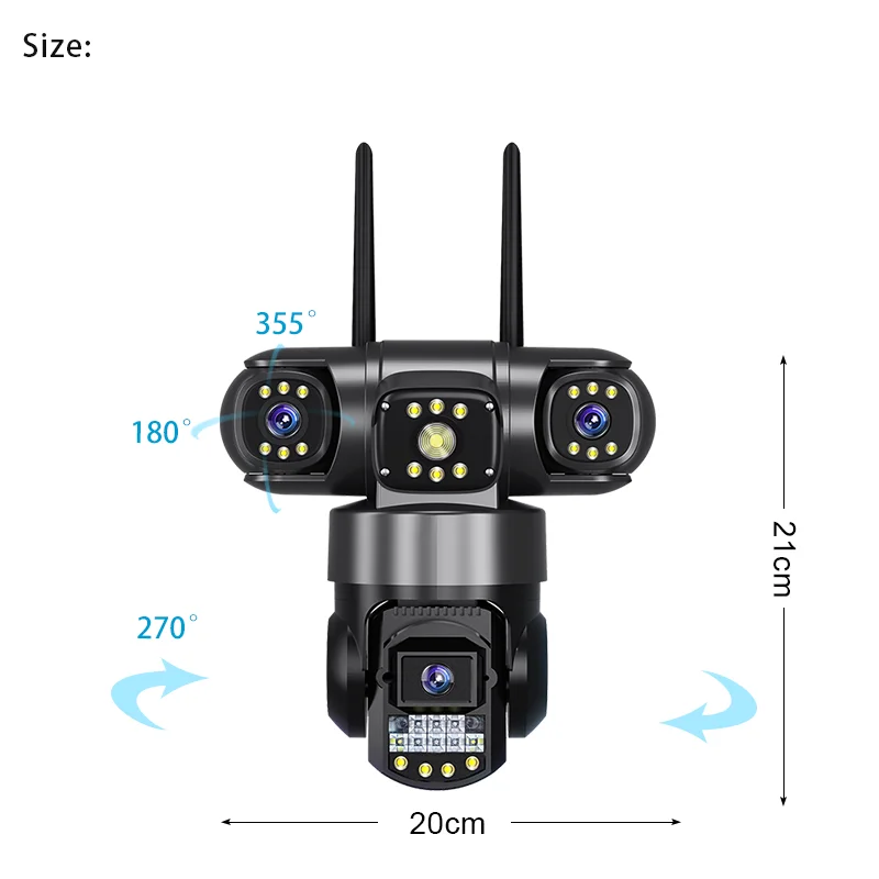 V380 Pro kamera pengawas IP66, 3 lensa Wifi PTZ deteksi gerakan penglihatan malam warna Audio dua arah