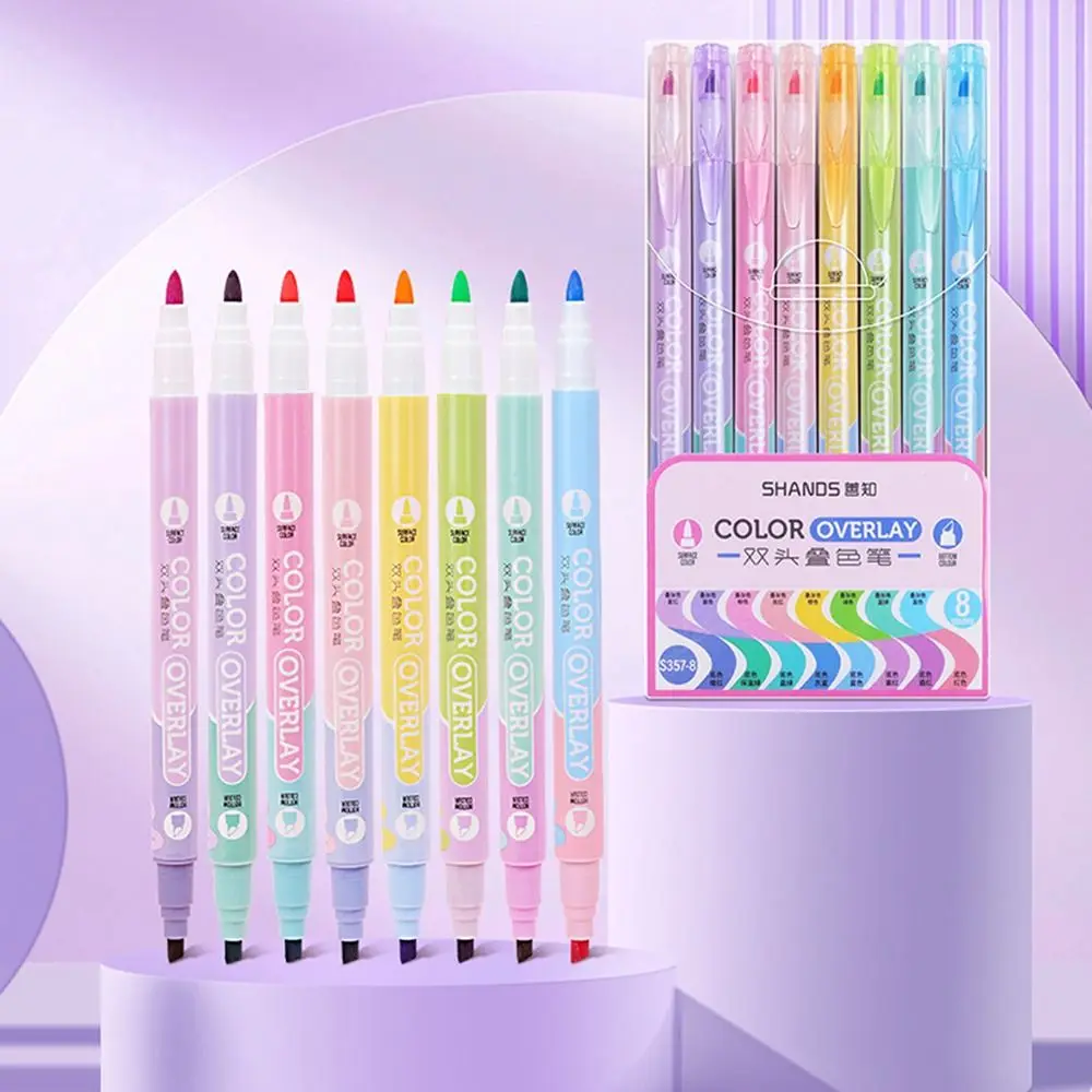 Marcador iluminador de ponta dupla kawaii, faça você mesmo, cores macaroon, caneta aquarela, ponta inclinada, caneta marcadora multicolorida