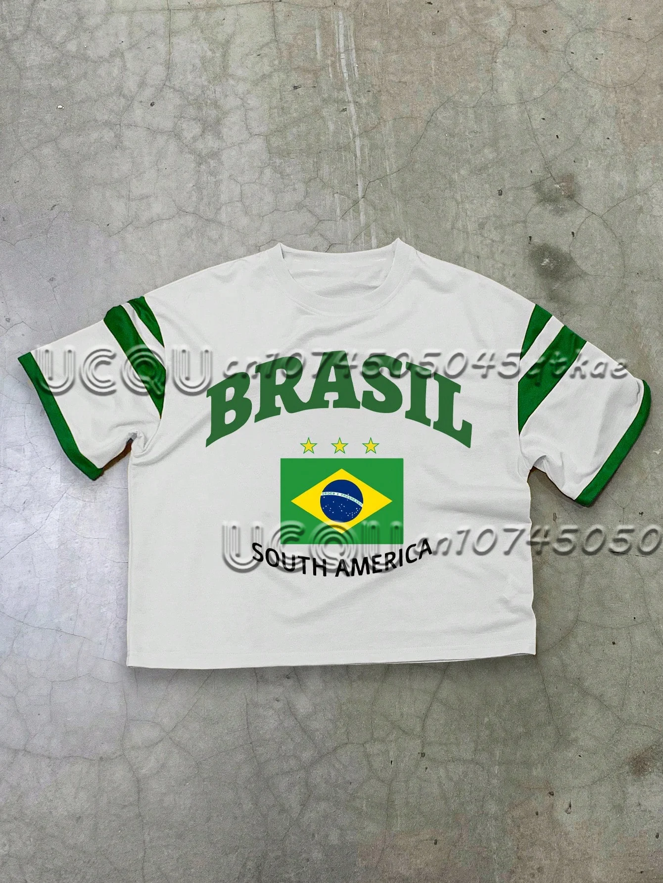 Camiseta con estampado de bandera y letras brasileñas, cuello redondo, holgada, de secado rápido, de manga corta, estilo femenino, Top informal de media manga para parejas