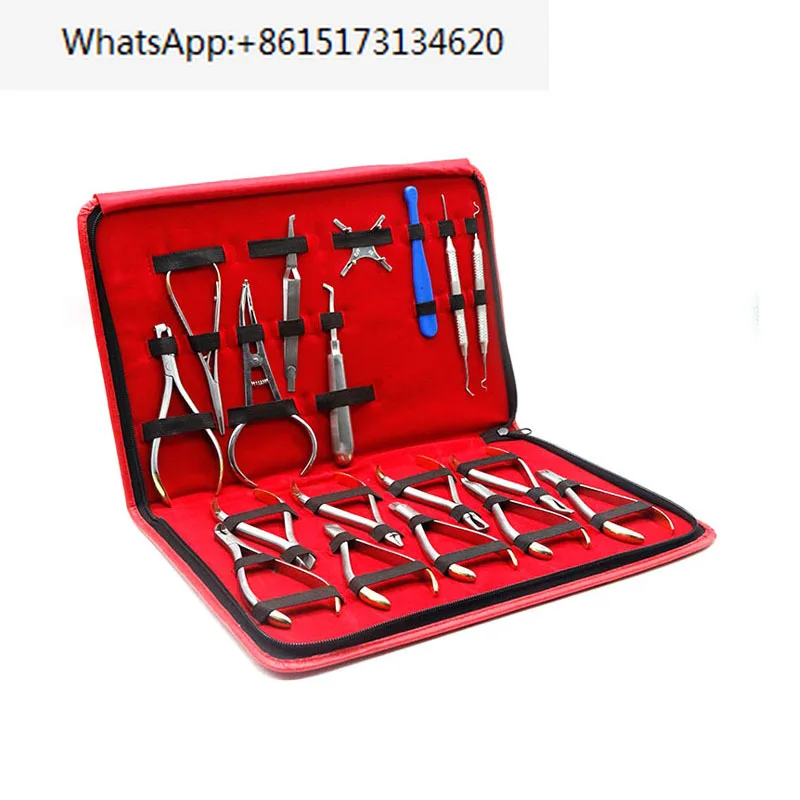 18pcs  Orthodontic Tools Set, Orthodontic pliers with TC Etractable Bracket Locator Subalong Pliers Dentist tool kit