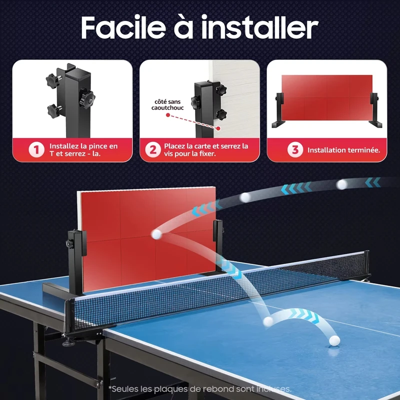  Table Tennis Rebound Board Rebounder with 8 Red Rubbers Pingpong Return Board Self Training Equipment  360° Angle Adjustment
