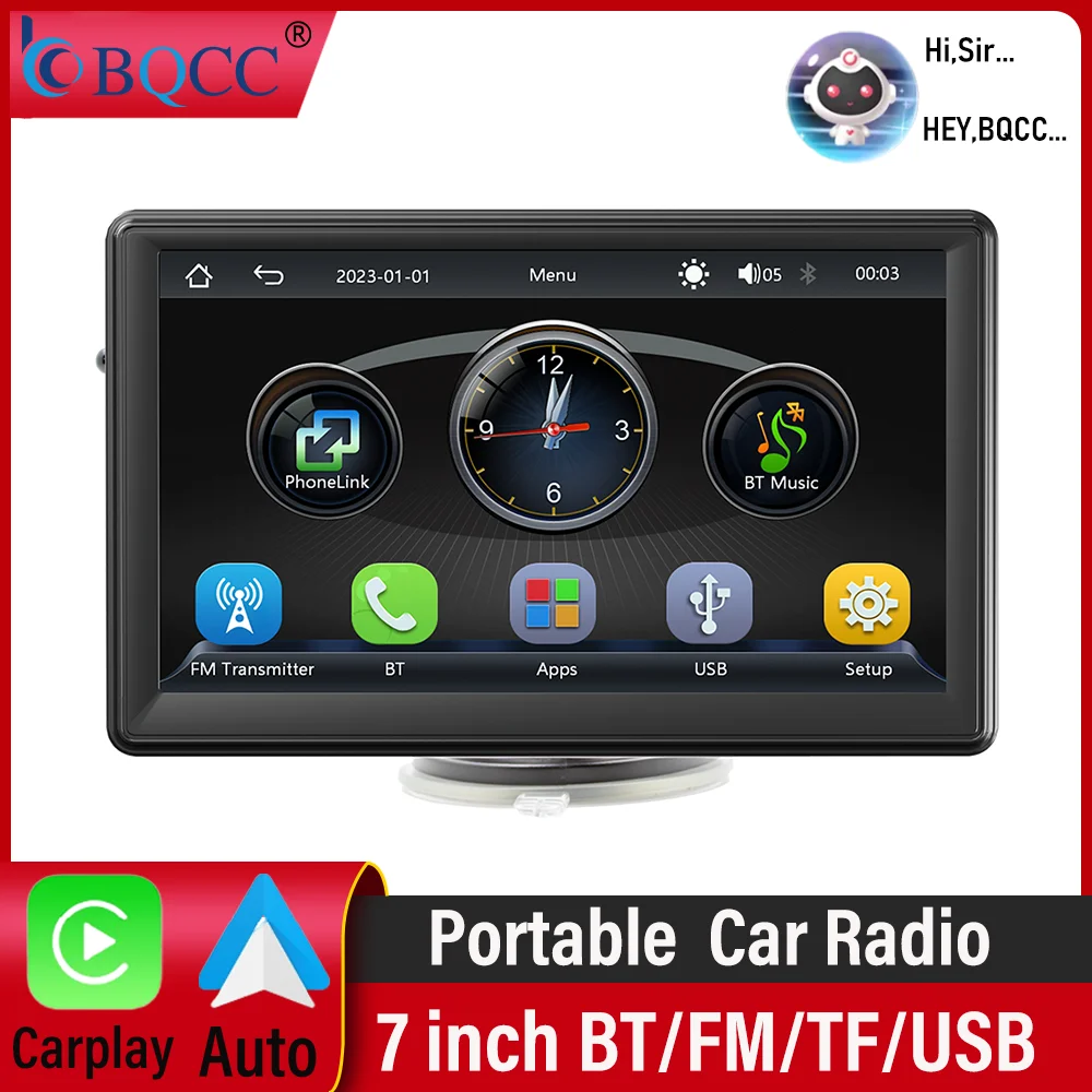 

BQCC 7 inch portable car player MP5 Wireless Carplay Android Auto transmitter Bluetooth connection rear view car radio