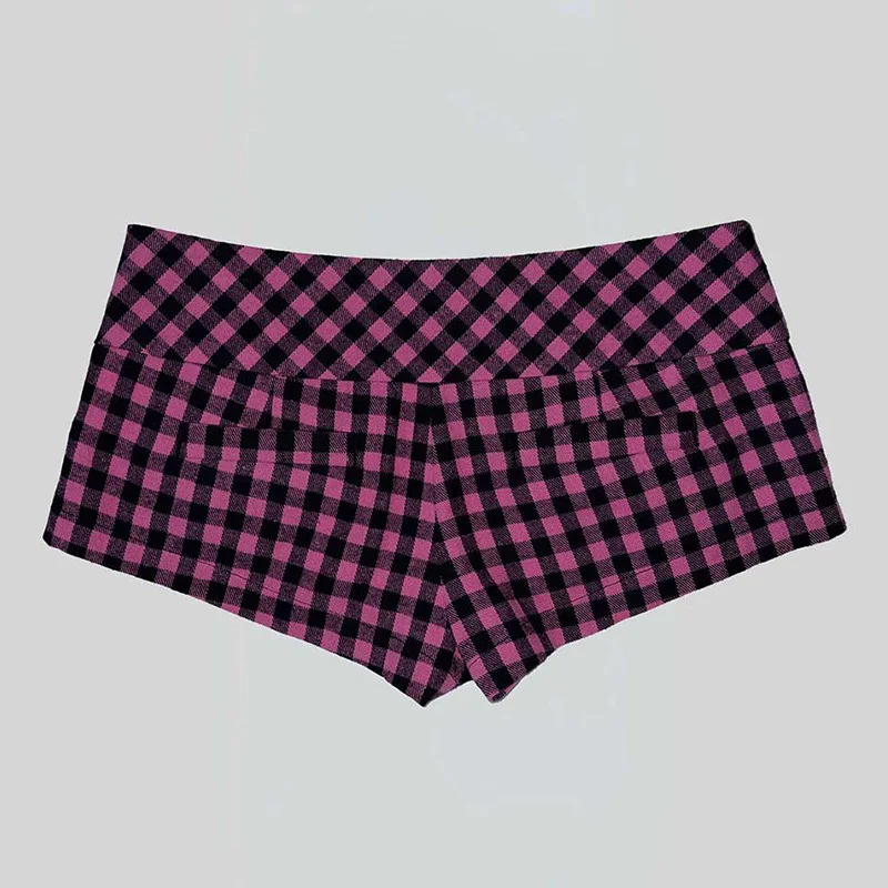 Sommer Damen Y2K Street Club Gingham Karierte Vier-Knopf-Dekor Niedrige Taille Ultra Kurze Bodycon Booty Hot Pants Shorts – Detail 5