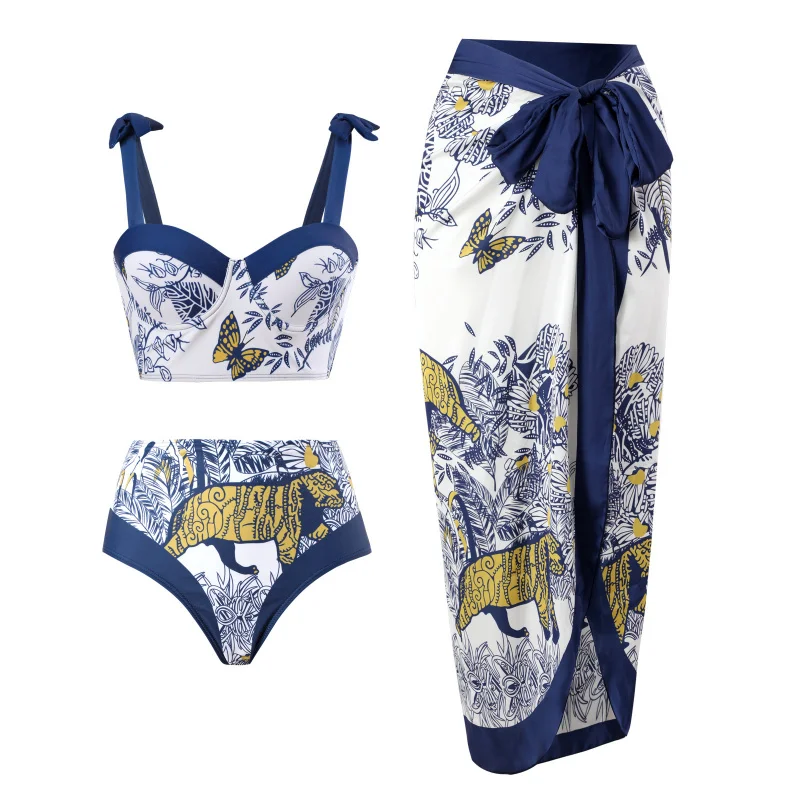 

Three-Piece Conservative Tummy-Hiding Beach Hot Spring Swimsuit French Retro One-Piece Bikini
