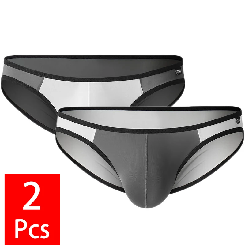 

2PCS/lot Men Soft Ice Silk Underwear Sexy Ultra Thin Penis Large Pouch Men's Briefs Slips Breathable Panties Underpants Hombre