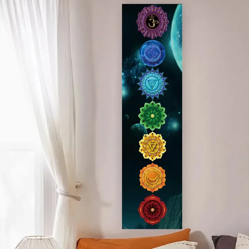 VIKAMA Vertical 7 Chakra Tapestry Portrait Tall Rainbow Spiritual Yoga Meditation Glowing Wall Hanging Scroll Living Room Decor