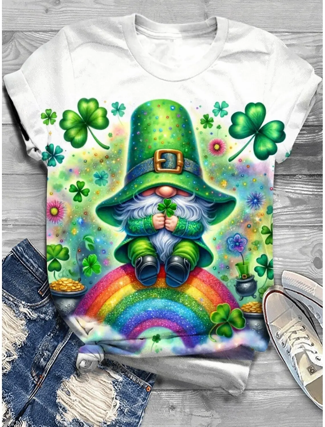 Women\'s St. Patrick\'s Day T shirt Daily Casual Short Sleeve Green 3D Print O-Neck Short Sleeve Tees Streetwear Y2k Clothing