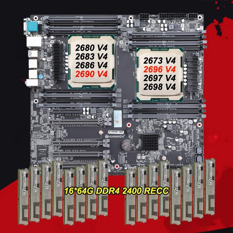 マザーボード 2696v4 X2, 128Gb(64x2) X99 F8 Plus X99-16D Motherboard & Workstation Server Dual CPU E5 2699V4 2686
