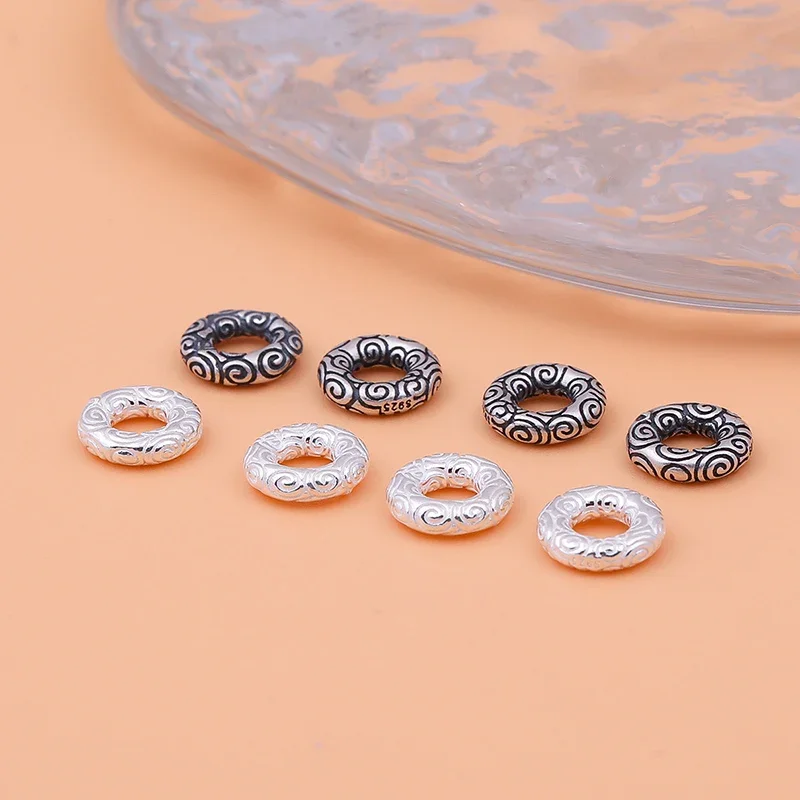 5 pieces of handmade diy material jewelry accessories 925 sterling silver retro auspicious cloud circle beads spacer gasket