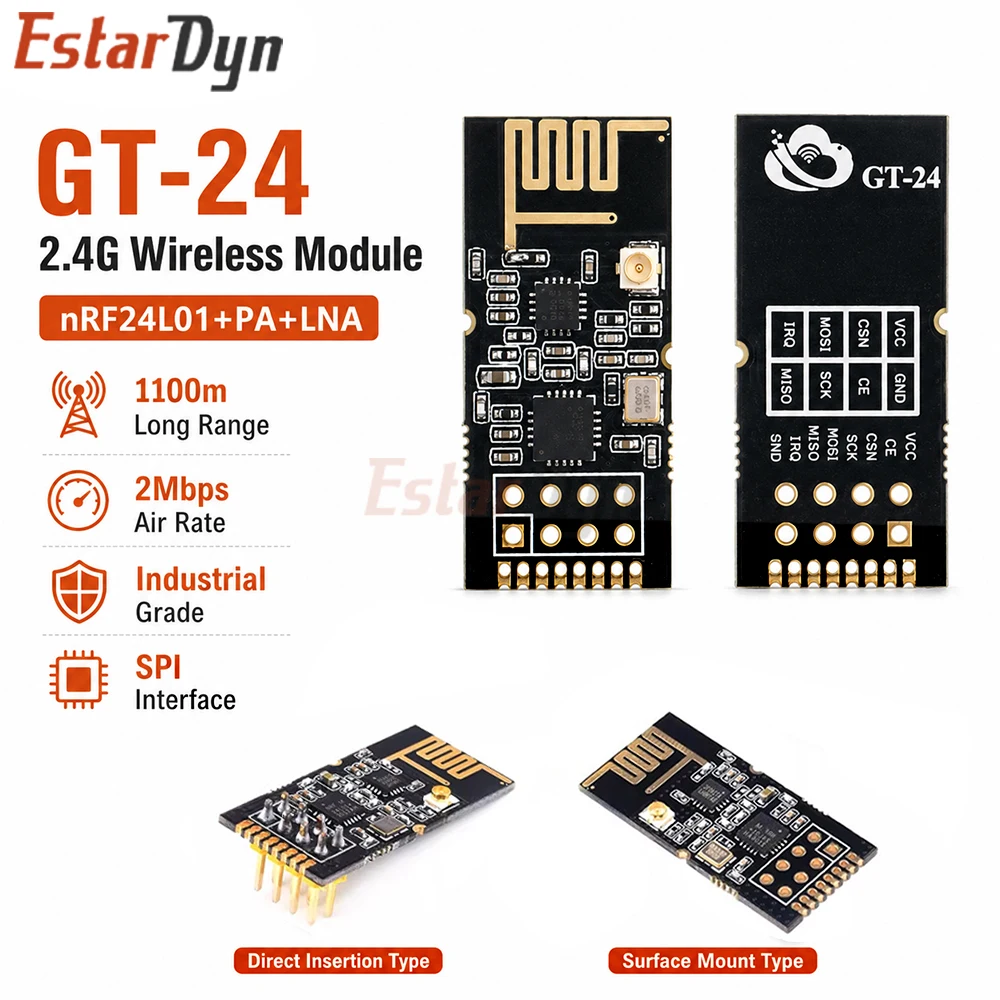 Estardyn GT-24 2.4G NRF24L01+PA+LNA 1100M Long Range SMD Wireless Transceiver Module for RC Drone IoT Control