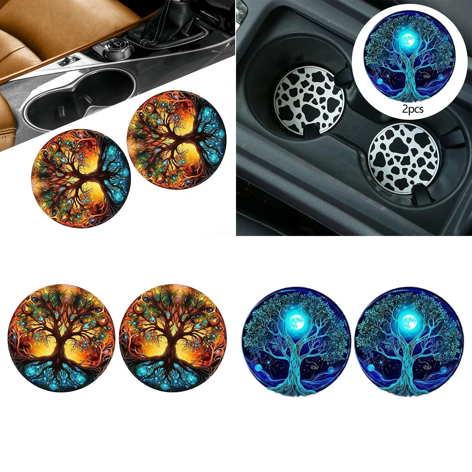 

2 Pieces Generic Car Cup Holder Coasters Modern Easily Install Anti Slip Mat
