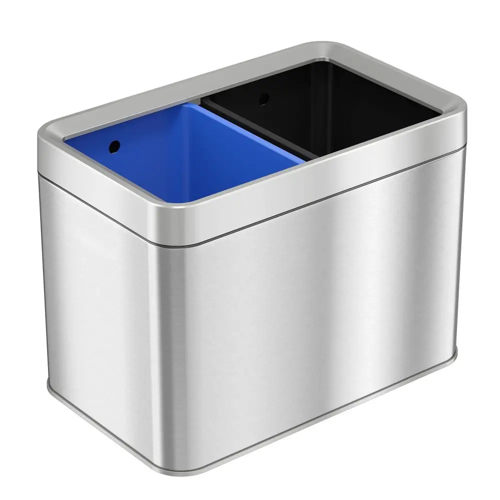 

5.3 Gallon 20L Slim Dual Compartment Open Top Trash Can and Recycle Bin Rectangular Stainless Steel Wastebasket for Kitchen, Hom