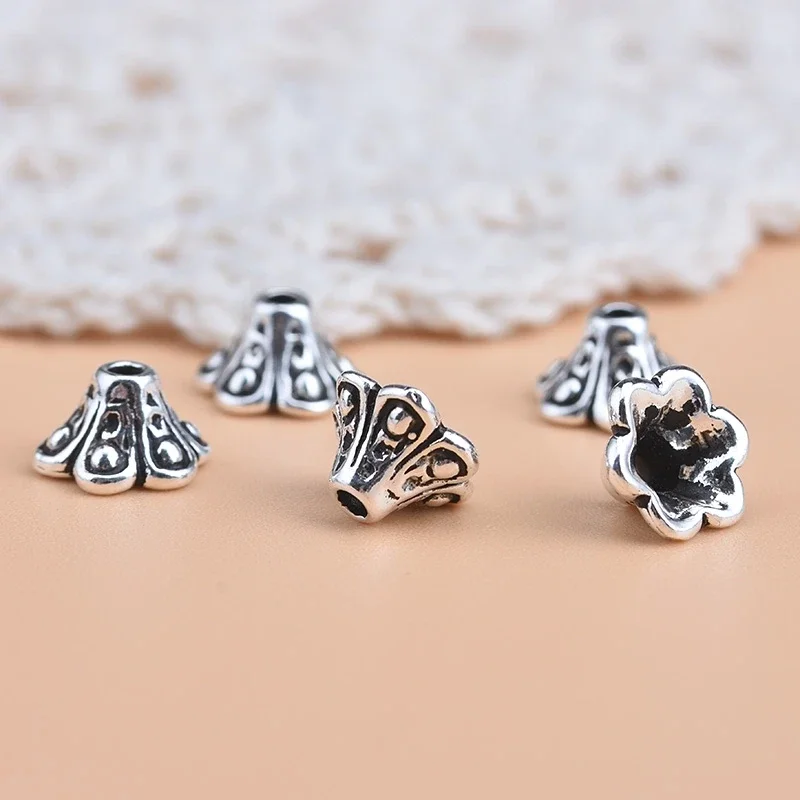 5 sztuk ręcznie robione diy koraliki akcesoria materiałowe 925 czystego srebra tajski srebrny kryształowy kapelusz kwiatowy koraliki, bransoletka z koralików dostęp retro