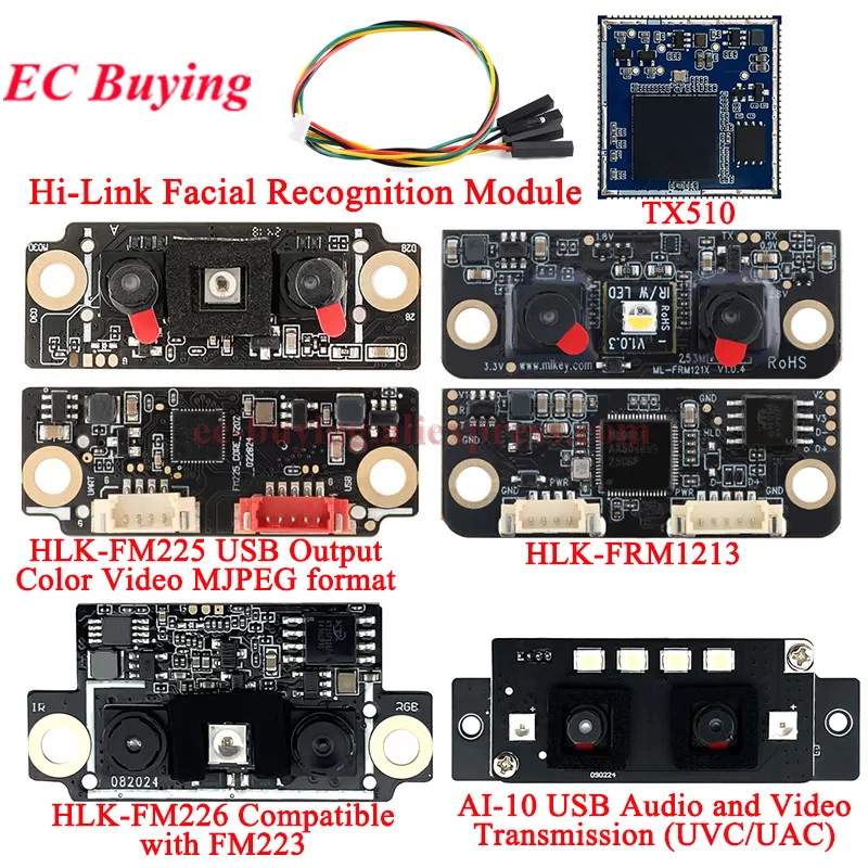 FM226 Facial Recognition Module TX510 HLK-FM225 FRM1213 3D IR Infrared AI 10 Binocular Camera Liveness Detection Cat Eye Visible