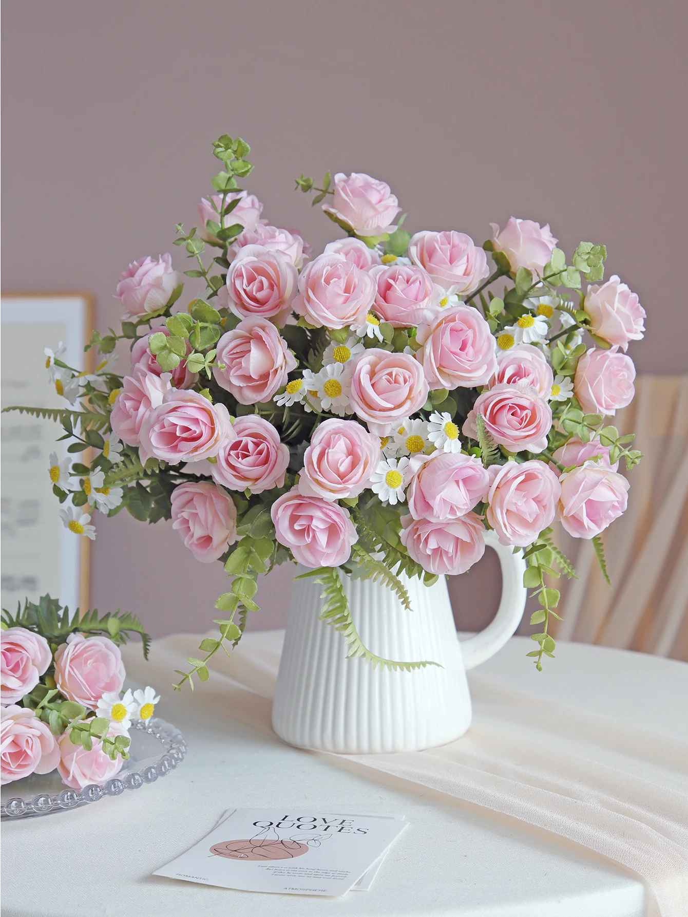 Seidenrosen Künstliche Blumen Hochzeit Heim Weihnachtsfeier Dekoration Bunte Kränze Brautstrauß Tischvase Foto-Shooting-Requisiten – Detail 1