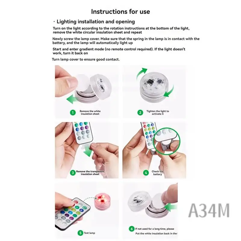 

A34M-RGB Ночник с беспроводным пультом дистанционного управления Светодиодный пульт дистанционного управления Водонепроницаемый светильник Модель 3D-принтера Стандартные компоненты