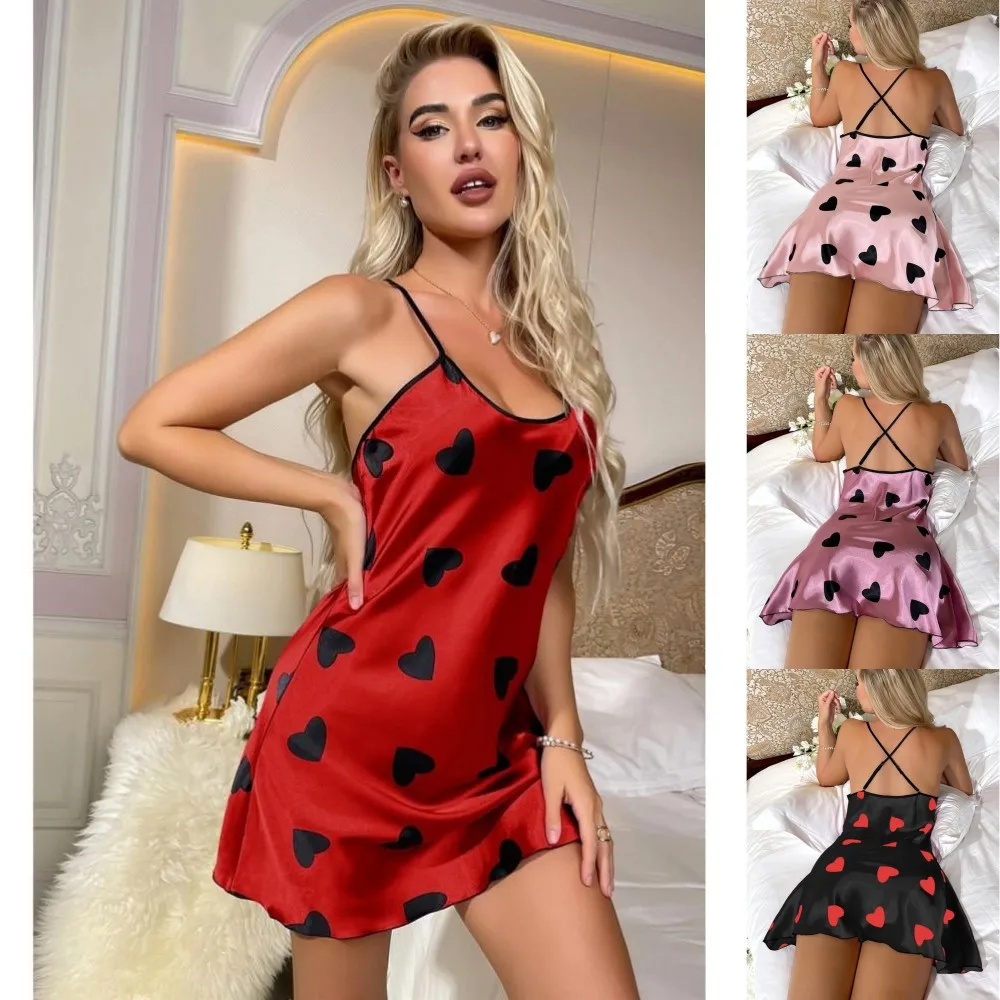 

Women's Sleepwear Dresses Heart Letter Print Slip Nightdress Casual Spaghetti Strap Sleep Dress Sleeveless Pajamas Underwear Top