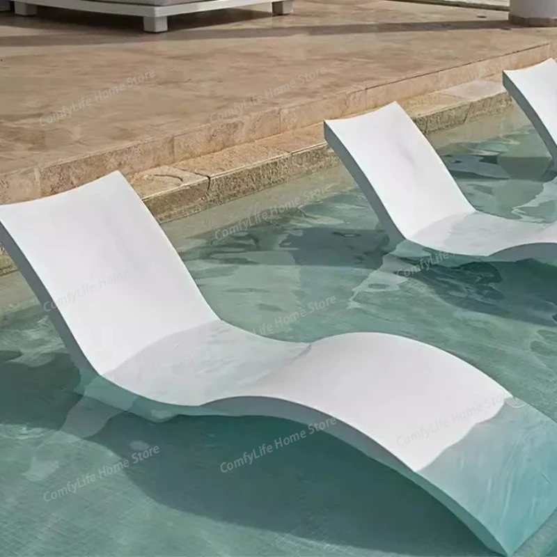 

2PCOutdoor Deck Pool Lounge Chair Swimming Pool Garden Reclining Chair in Water Chaise Ledge Sun Lounger lounge pool recliner