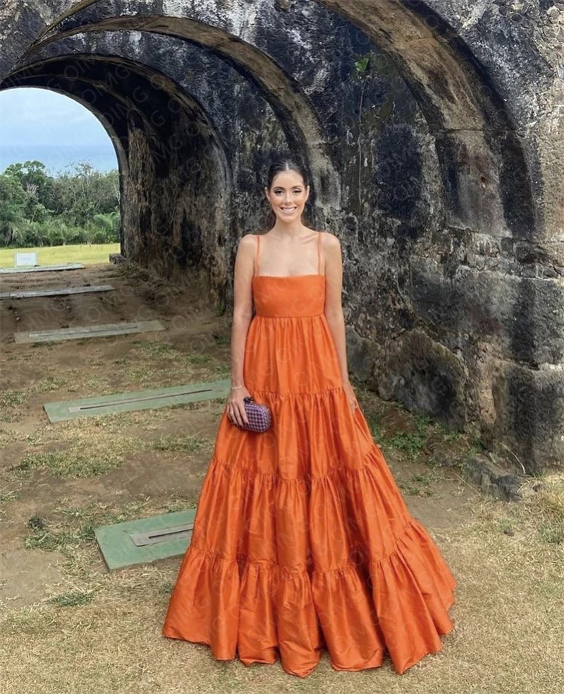 OIMG Orange Satin Ruffle Strapless Formal Event Party Dresses Sleeveless Satin Custom Custom Evening Gowns Night Club Dress