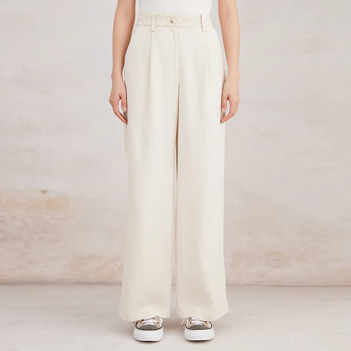 K3073W High quality luxury women's clothing linen wide leg trousers