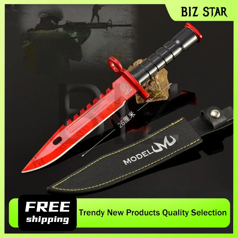 26 سنتيمتر/10.23in الذهاب لعبة المفاتيح الطرفية M9 جزار مع حافظة جلدية نماذج سلاح التدريب في الهواء الطلق سكين المعادن الحرفية دمى هدايا #1