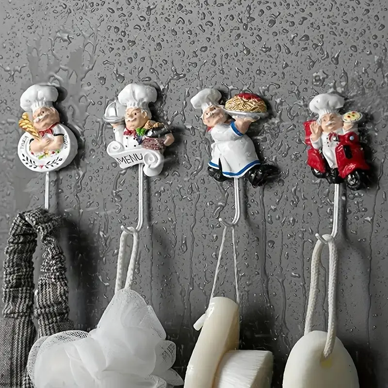 4pcs Whimsical French Chef Wall Hooks Set,Space Saving Decorative Shelf-Purpose Hanger For Kitchen,Garden, And Home Organization