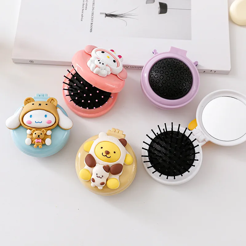 Sanrio Kawaii Cinnamoroll Kammen Cartoon Kuromi Melodie Luchtkussen Kam Anime Mini Fold Massage Kammen Spiegel Meisjes Verjaardagscadeaus