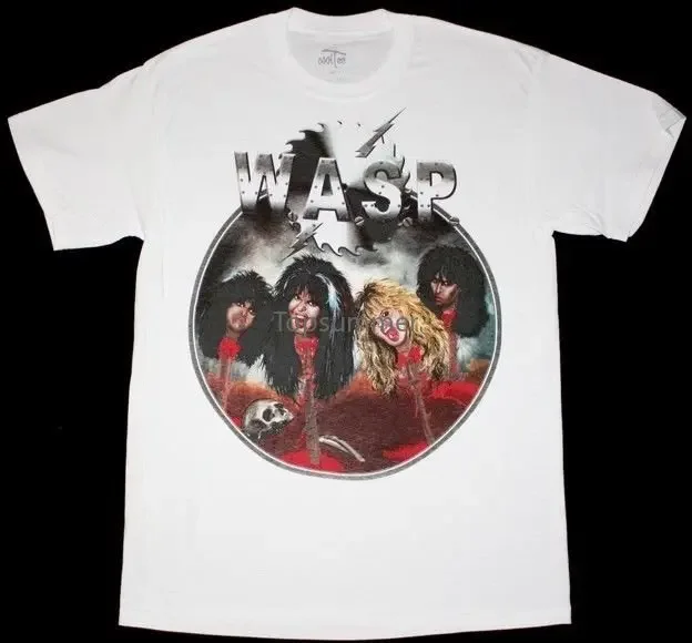 W.A.S.P. Heads Heavy Hair Metal Wasp Ratt Quiet Riot Dokken New White T-Shirt