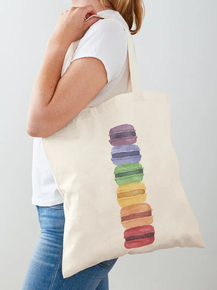 

Rainbow Macaron Tote Bag foldable reusable bag large tote bag Handbags women shopper women canvas