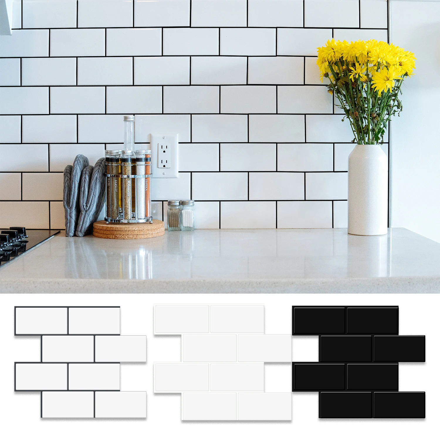 10 Sheets Big Tiles Peel and Stick Wall Stickers Brick Vinyl Wallpaper Waterproof Kitchen  Bathroom Backsplash Home Decor