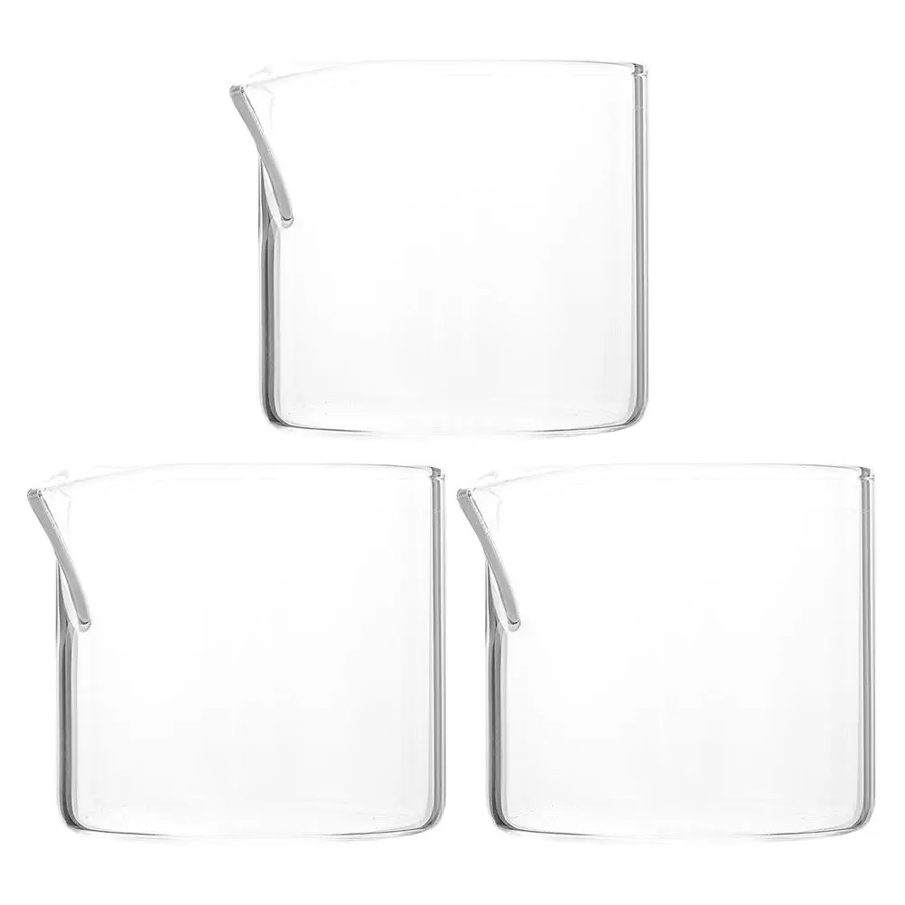 Juego de 3 Jarra de Vidrio para Crema, Leche o Sirope, Pequeña, Resistente a Roturas, Fácil de Limpiar, para Café Latte Art, Dispensador para Barra de Café