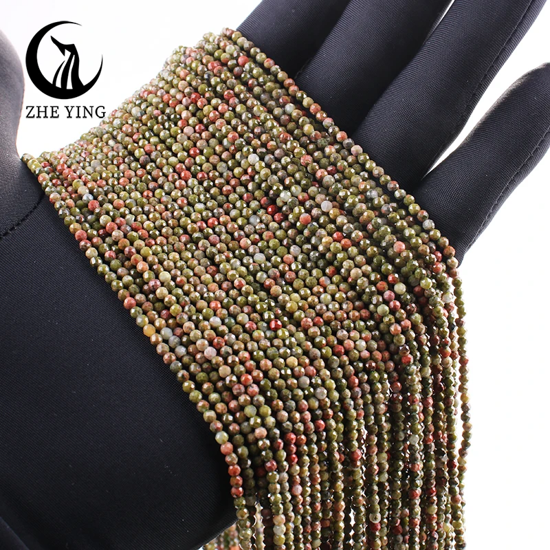 Zhe Ying 2mm Natural Unakite Beads Small Faceted Round Gemstone Beads for Jewelry Making Bracelet DIY Accessories